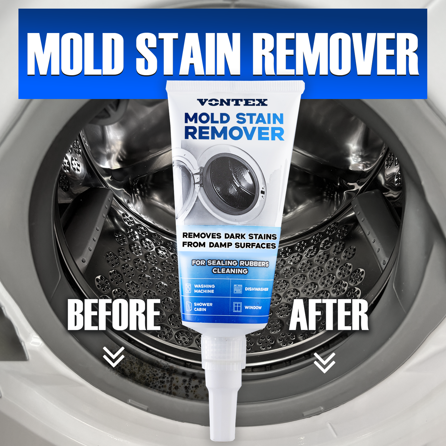 VONTEX Mold Stain Remover Gel – Deep Cleaning Gel for Washing Machines, Dishwashers & Bathroom Rubber Seals