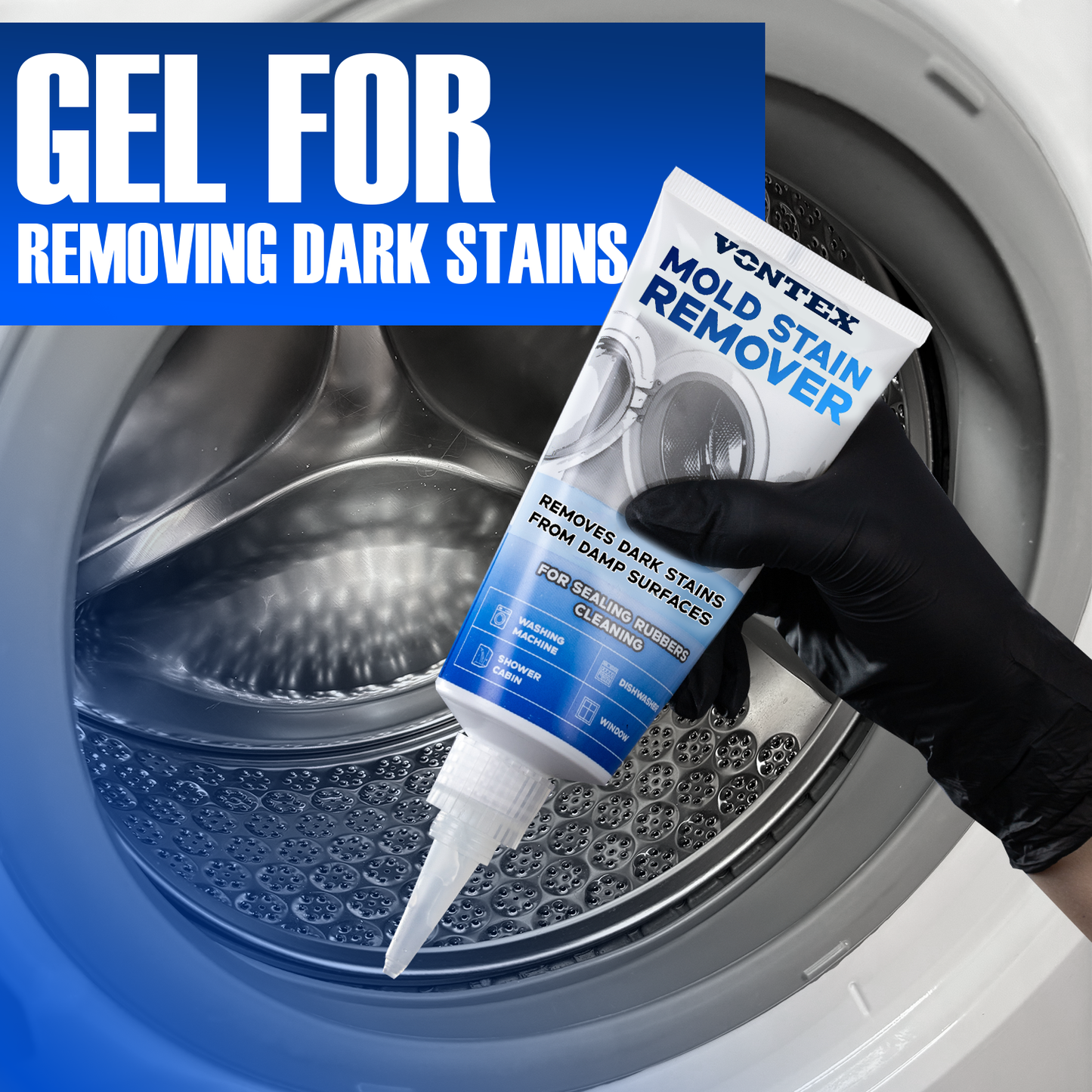 VONTEX Mold Stain Remover Gel – Deep Cleaning Gel for Washing Machines, Dishwashers & Bathroom Rubber Seals