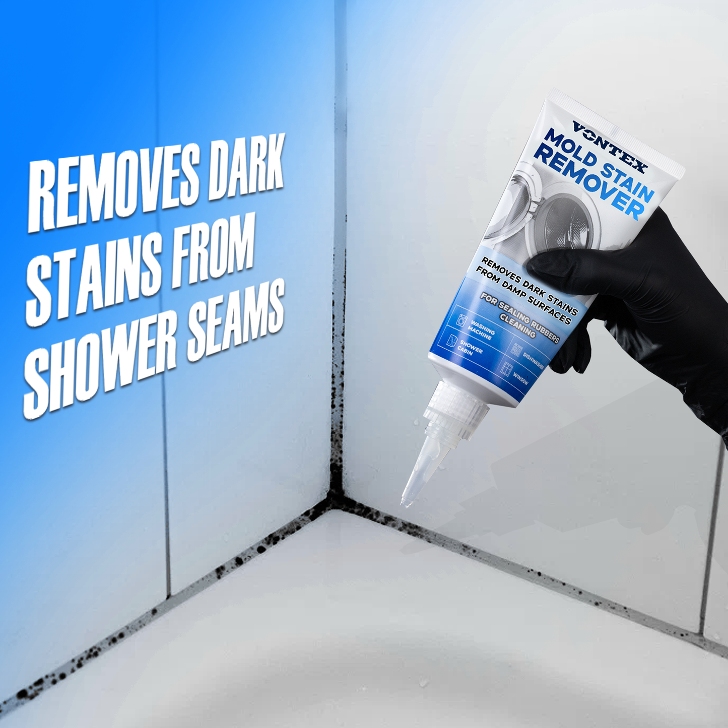 VONTEX Mold Stain Remover Gel – Deep Cleaning Gel for Washing Machines, Dishwashers & Bathroom Rubber Seals