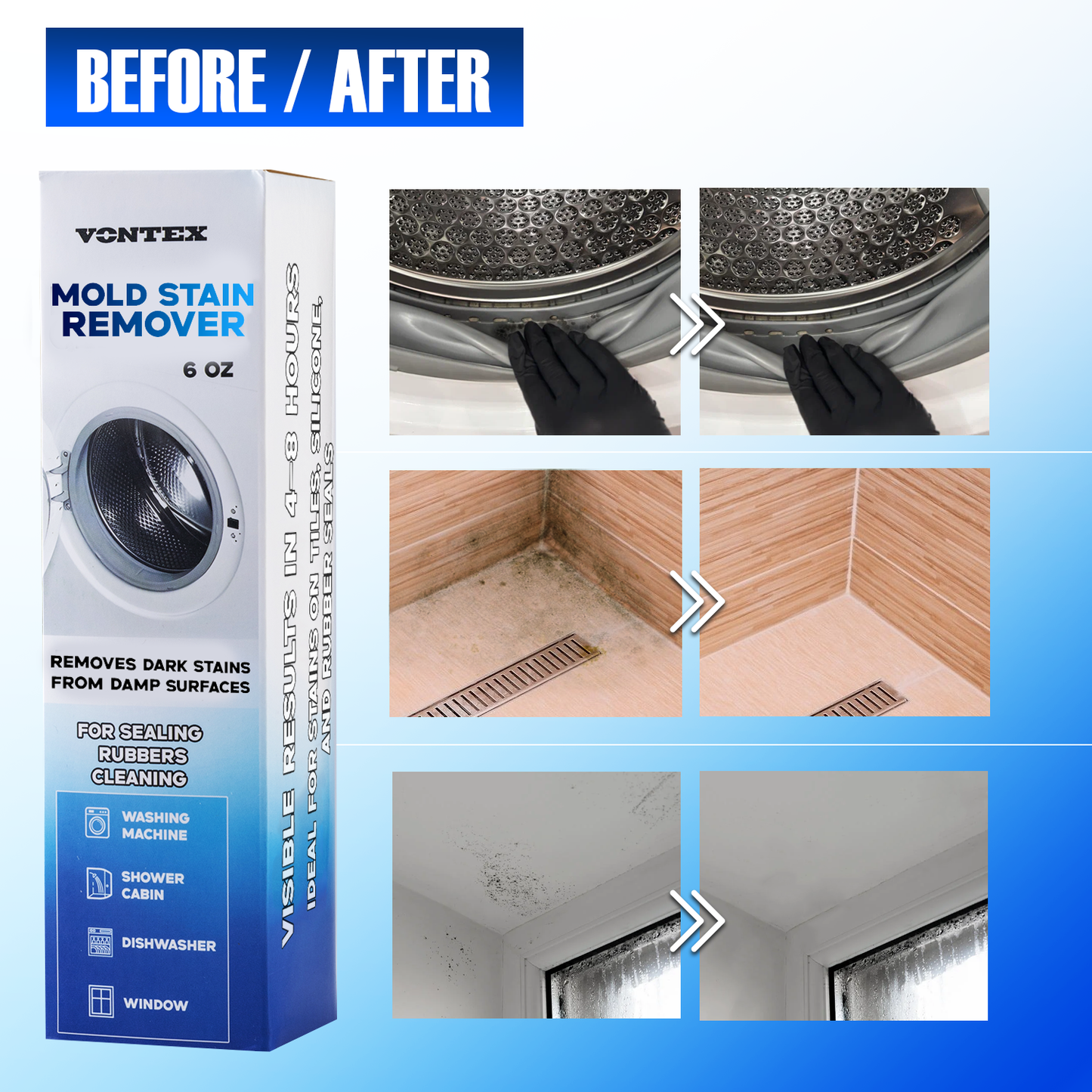 VONTEX Mold Stain Remover Gel – Deep Cleaning Gel for Washing Machines, Dishwashers & Bathroom Rubber Seals